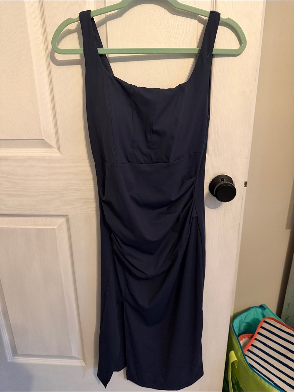 HALARA Navy Midi Square-Neck Sheath Dress